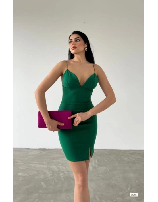 Kadın Dalgıç Krep Kumaş Askılı Mini Elbise