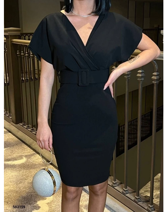 Kadın Dalgıç Krep V Yaka Ve Sırt Dekolte Detaylı Elbise