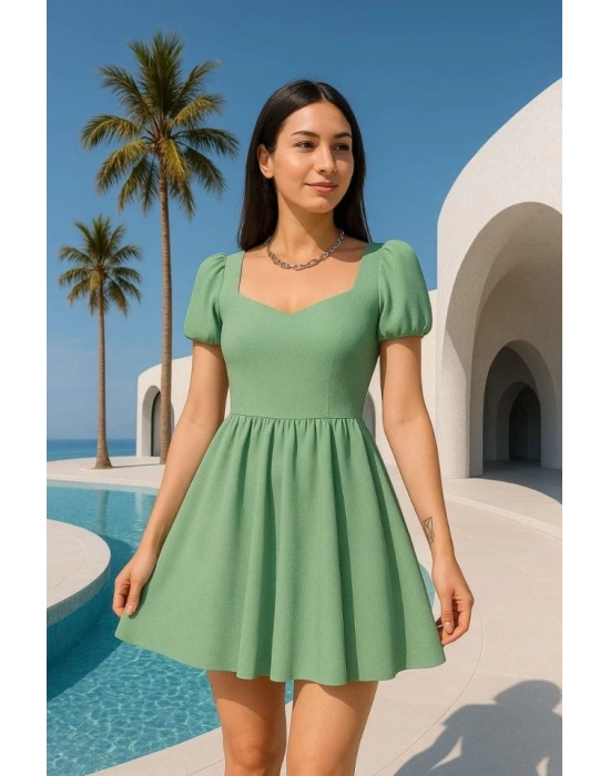 Kadın Dalgıç Kumaş Kalp Yaka Elbise