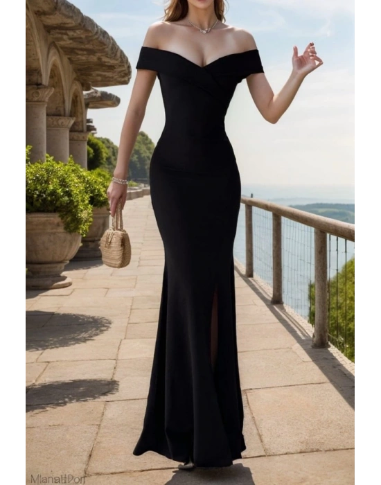 Kadın Dalgıç Kumaş Kayık Yaka Ve Dekolte Detaylı Elbise