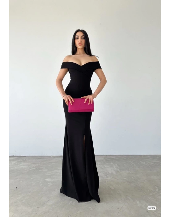 Kadın Dalgıç Kumaş Kayık Yaka Ve Dekolte Detaylı Elbise