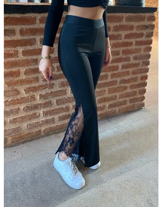 Kadın Dantel Eklemeli Ispanyol Paça Scuba Tayt Pantalon