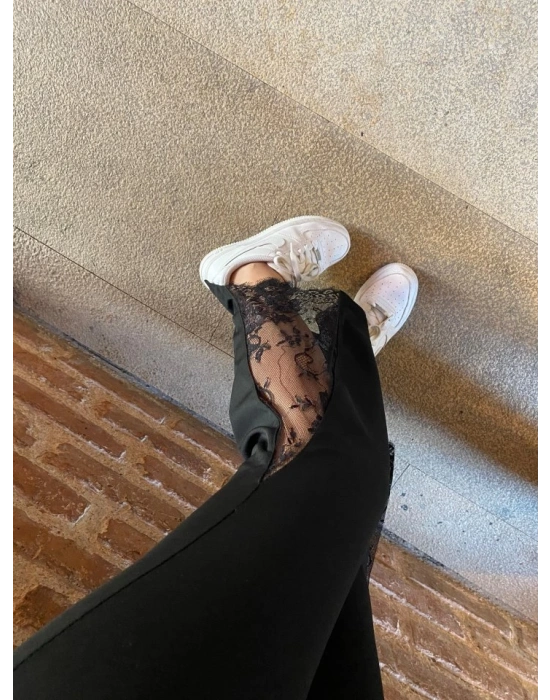 Kadın Dantel Eklemeli Ispanyol Paça Scuba Tayt Pantalon