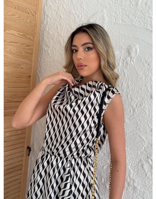 Kadın Degaje Yaka önden çapraz Detay Saten Midi Elbise