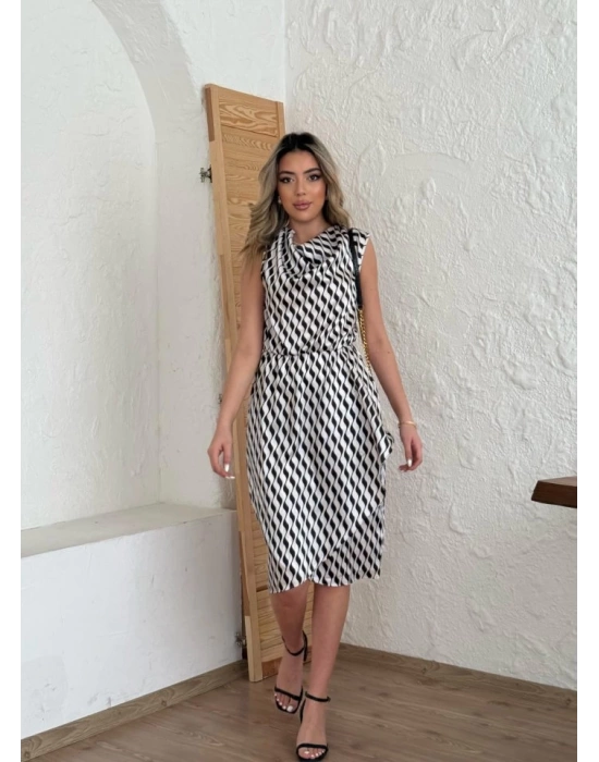 Kadın Degaje Yaka önden çapraz Detay Saten Midi Elbise