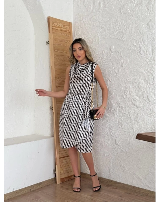 Kadın Degaje Yaka önden çapraz Detay Saten Midi Elbise