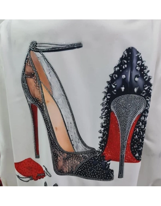 Kadın Desen Baskılı Taş Işlemeli Jessica Kumaş Gömlek