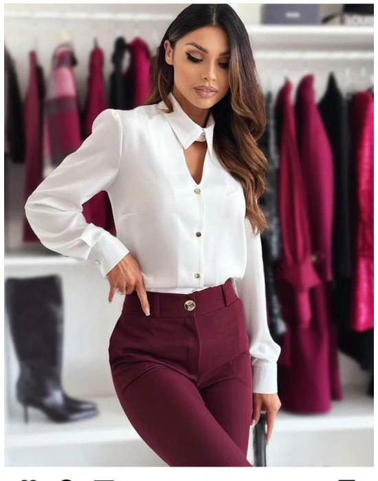 Kadın Dokuma Viskon Kumaş V Yaka Dekolte Ve Metal Düğme Detaylı Gömlek