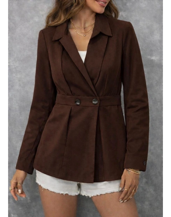 Kadın Düğme Ve Plise Detay Arkası Lastikli Ceket