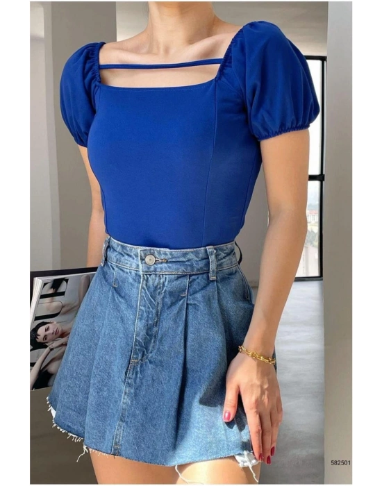 Kadın El Emeği Krep Kumaş Kare Yaka Askılı Bluz