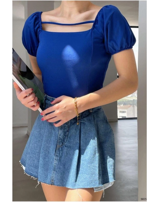 Kadın El Emeği Krep Kumaş Kare Yaka Askılı Bluz