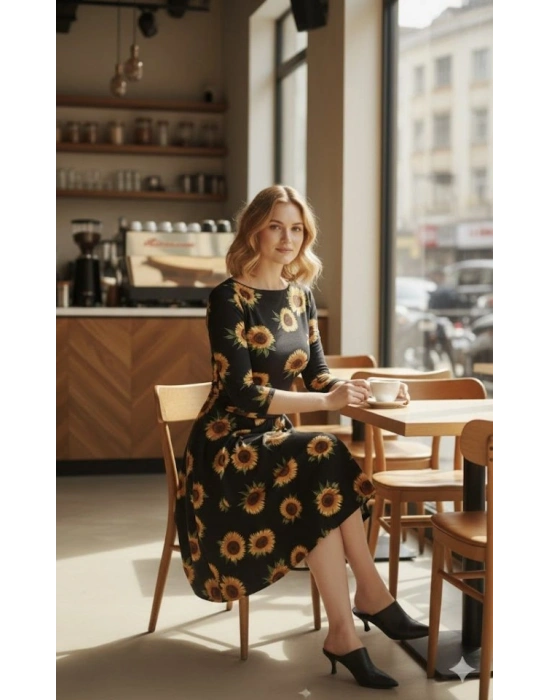 Kadın Fakir Kol Bisiklet Yaka Midi Mikro Elbise