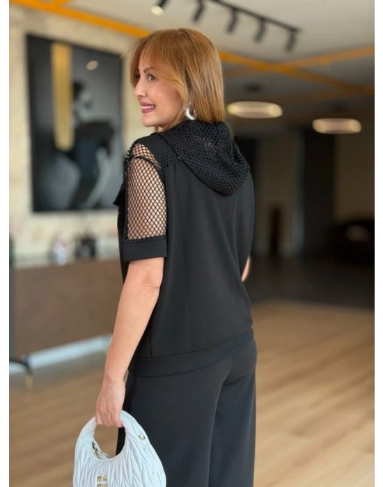 Kadın Fileli Kapüşonlu Modal Ceket