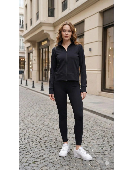 Kadın Full Likralı Ceket Ve Yüksek Bel Tayt Ikili Takim