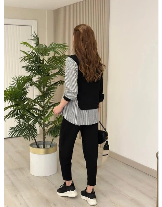 Kadın Gömlek Detay çizgili Yandan Bağlamalı Ikili Takım