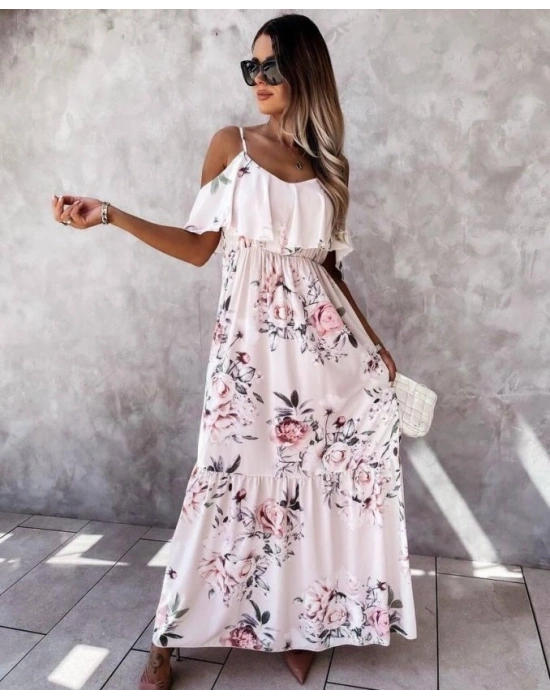 Kadın Gül Desenli Maxi Boy Mikro Kumaş Elbise