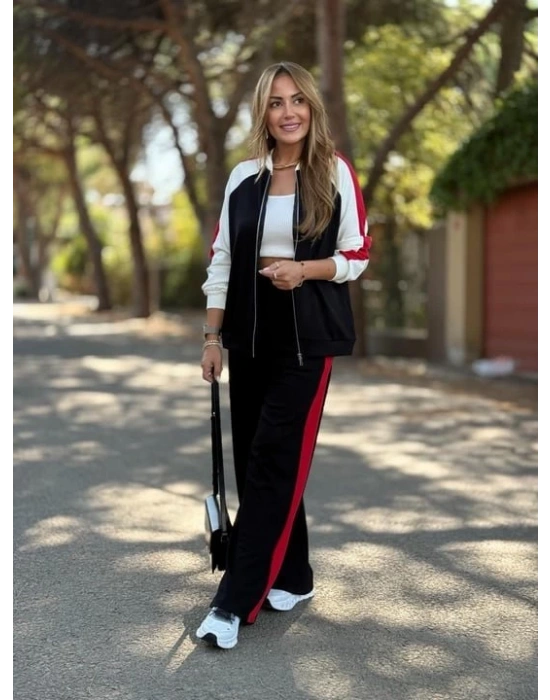 Kadın Hakim Yaka şerit Detay Hırka Ve Bol Paça Pantolon Ikili Takım