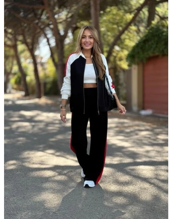 Kadın Hakim Yaka şerit Detay Hırka Ve Bol Paça Pantolon Ikili Takım