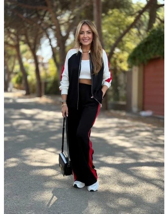 Kadın Hakim Yaka şerit Detay Hırka Ve Bol Paça Pantolon Ikili Takım