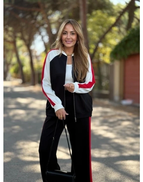 Kadın Hakim Yaka şerit Detay Hırka Ve Bol Paça Pantolon Ikili Takım