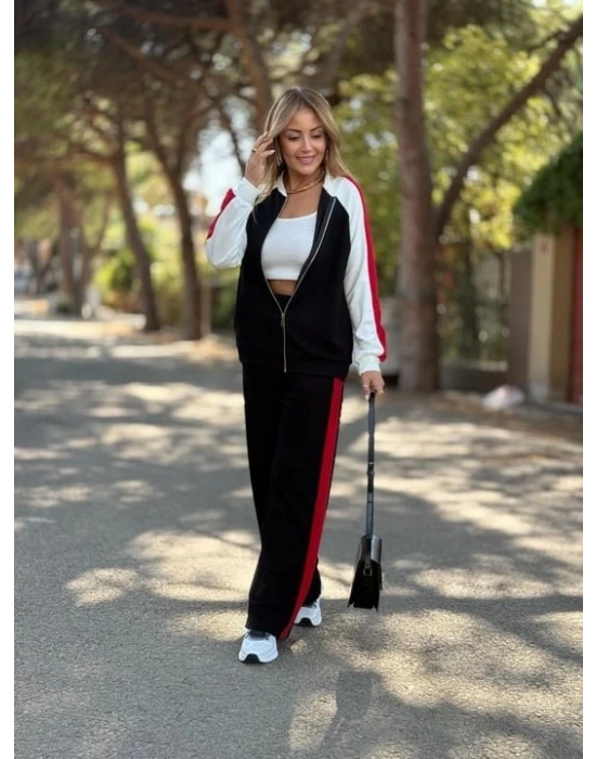 Kadın Hakim Yaka şerit Detay Hırka Ve Bol Paça Pantolon Ikili Takım