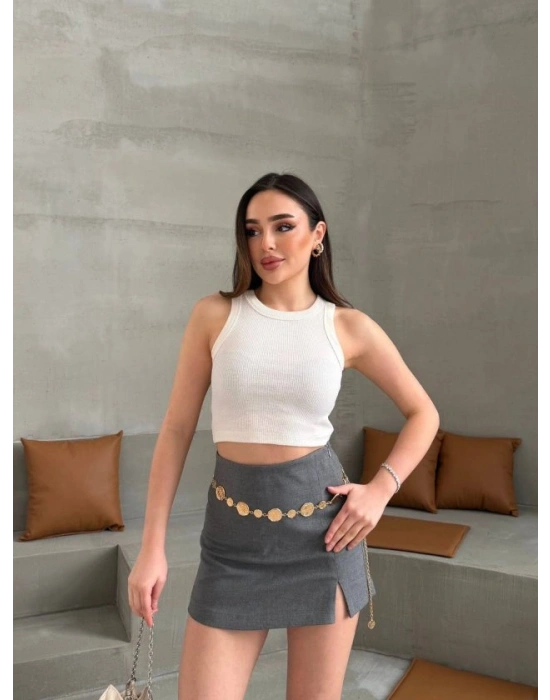 Kadın Halter Yaka Fitilli Esnek Crop Atlet