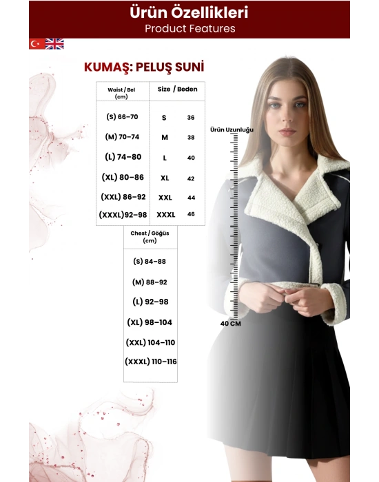 Kadın İçi Peluş Suni Süet Ceket