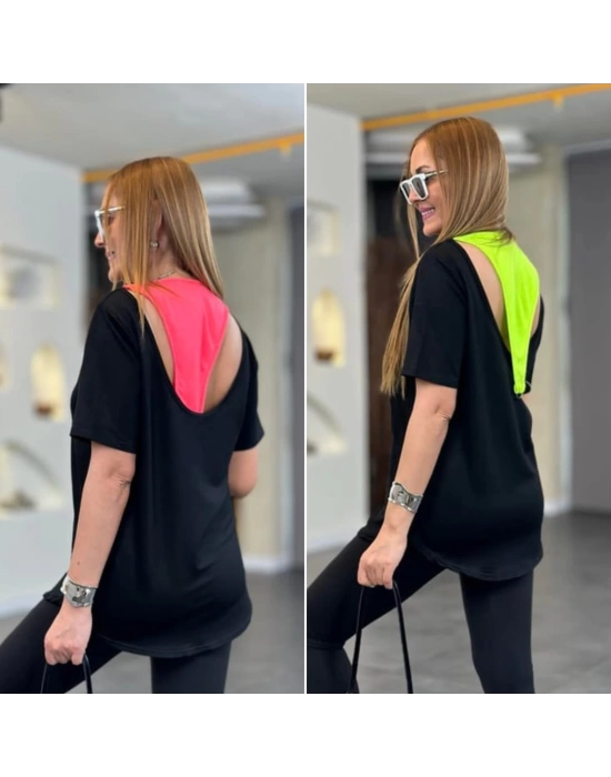 Kadın İki İplik Kumaş Sırt Neon Detay Bluz