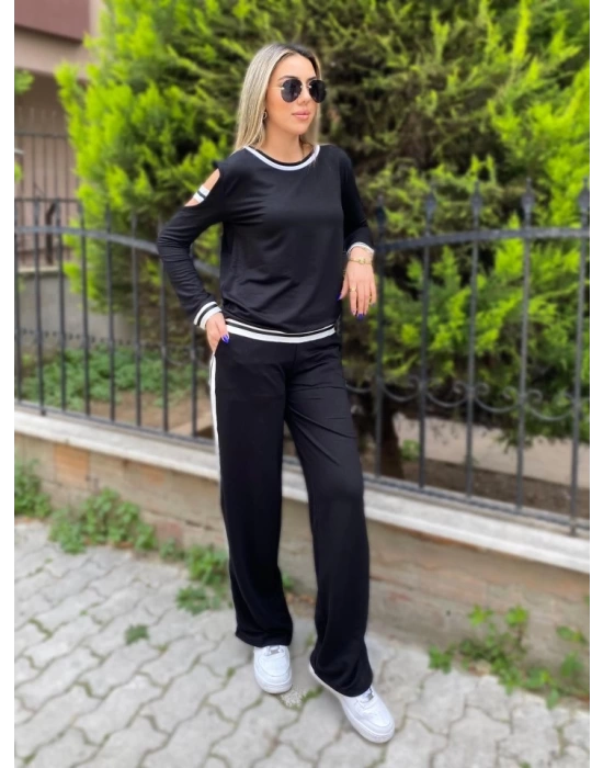Kadın Iki Iplik Penye Kumaş Kol Detaylı Ribanalı Ikili Takım