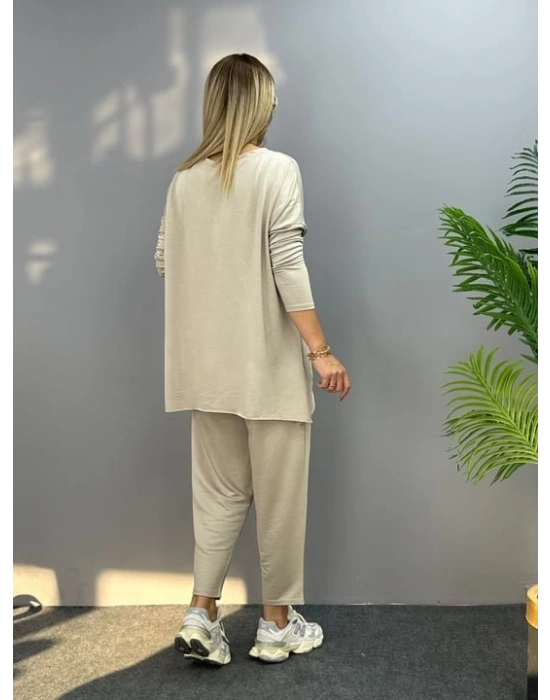 Kadın Iki Iplik Viskon Pamuk Kumaş Arma Detaylı Ikili Takım