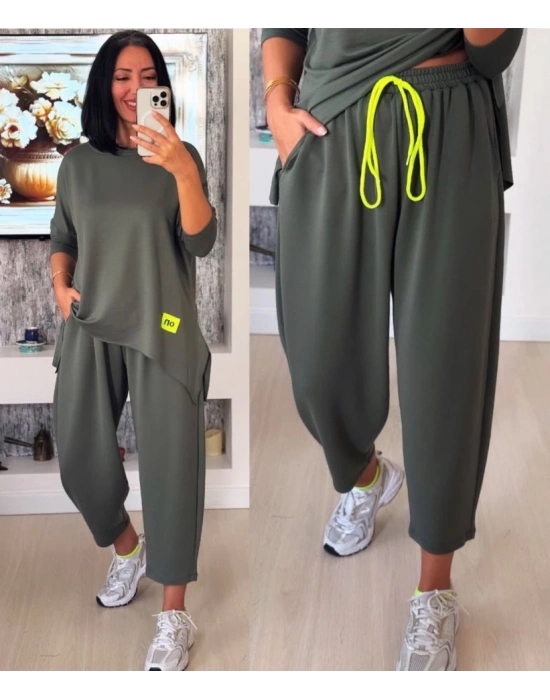 Kadın Iki Iplik Viskon Pamuk Kumaş Arma Detaylı Ikili Takım