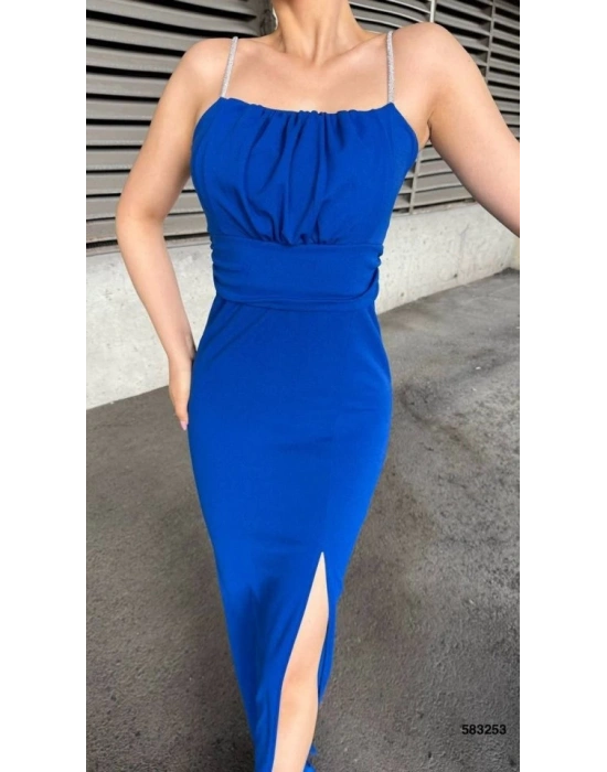 Kadın Ip Askılı Gipe Detay Maxi Boy Yırmaçlı Elbise