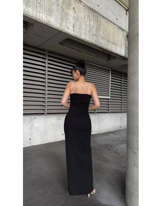 Kadın Ip Askılı Gipe Detay Maxi Boy Yırmaçlı Elbise