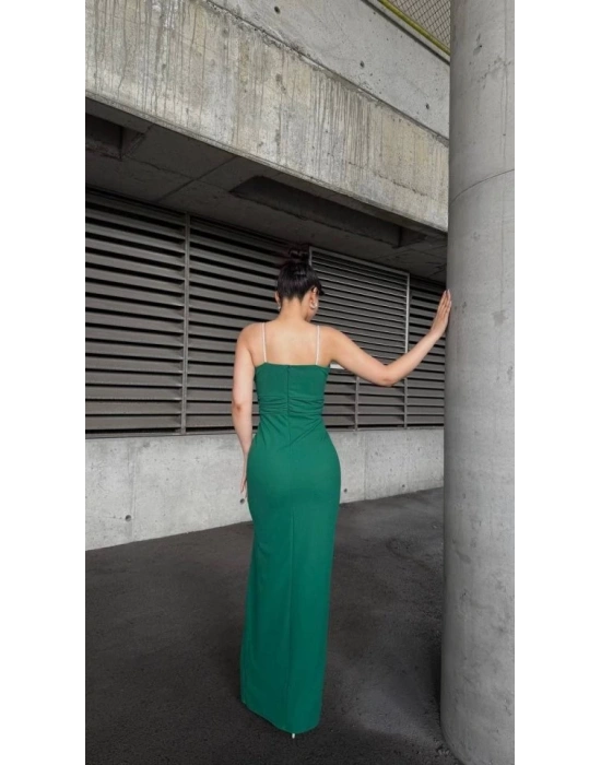 Kadın Ip Askılı Gipe Detay Maxi Boy Yırmaçlı Elbise