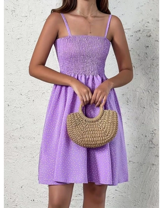 Kadın Ip Askılı Gipeli Desenli Kısa Süprem Elbise