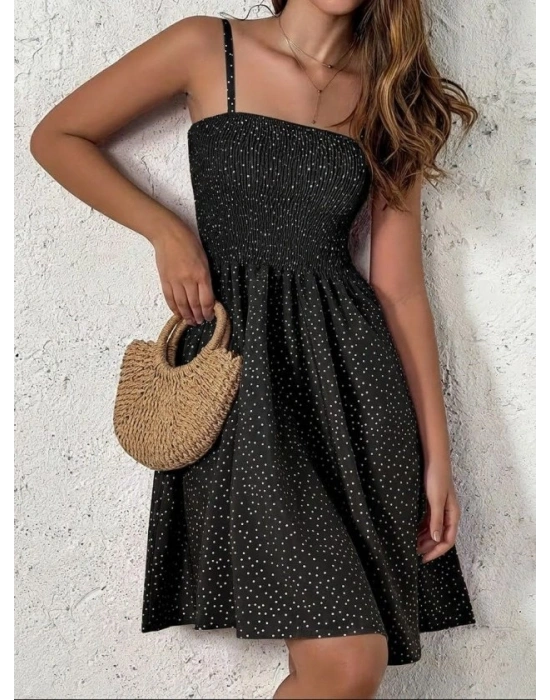 Kadın Ip Askılı Gipeli Desenli Kısa Süprem Elbise