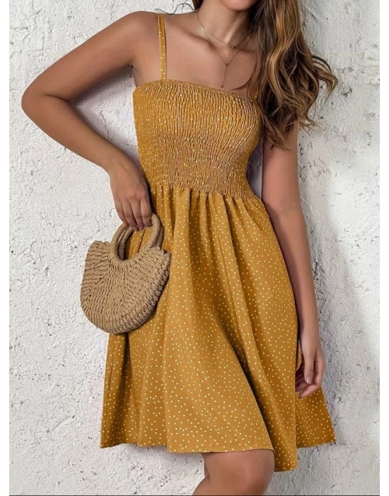 Kadın Ip Askılı Gipeli Desenli Kısa Süprem Elbise