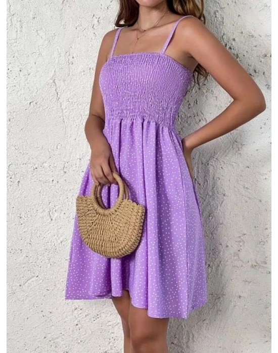 Kadın Ip Askılı Gipeli Desenli Kısa Süprem Elbise