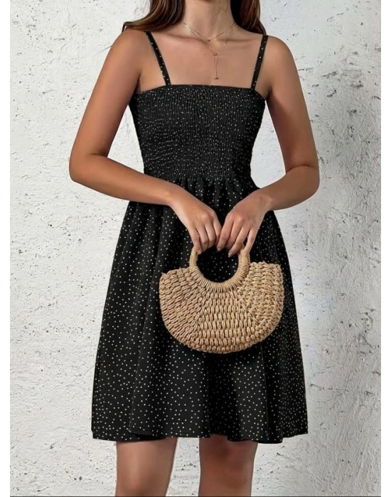 Kadın Ip Askılı Gipeli Desenli Kısa Süprem Elbise