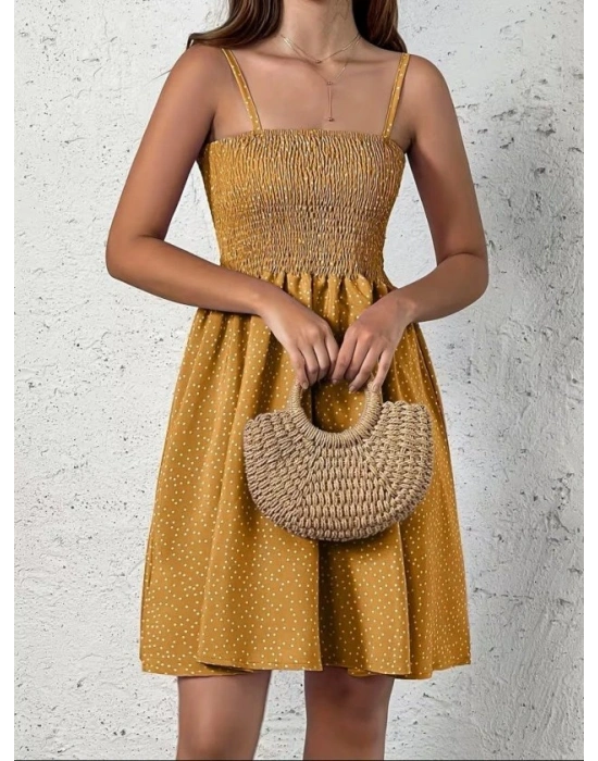 Kadın Ip Askılı Gipeli Desenli Kısa Süprem Elbise