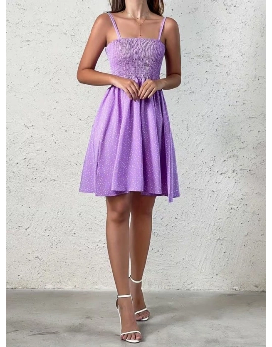 Kadın Ip Askılı Gipeli Desenli Kısa Süprem Elbise