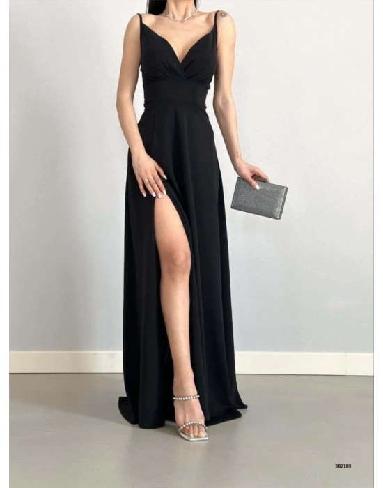 Kadın Ip Askılı Kruvaze Yaka Maxi Boy Abiye Elbise