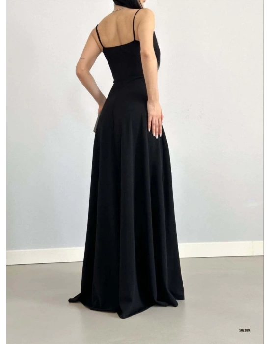 Kadın Ip Askılı Kruvaze Yaka Maxi Boy Abiye Elbise