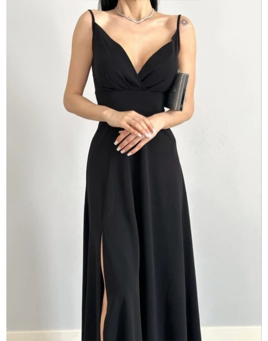 Kadın Ip Askılı Kruvaze Yaka Maxi Boy Abiye Elbise