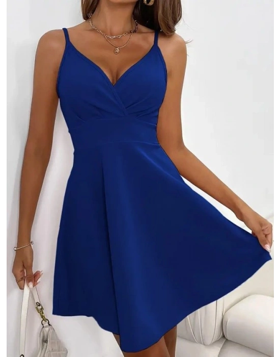 Kadın Ip Askılı Kruvaze Yakalı Kısa ıthal Krep Elbise