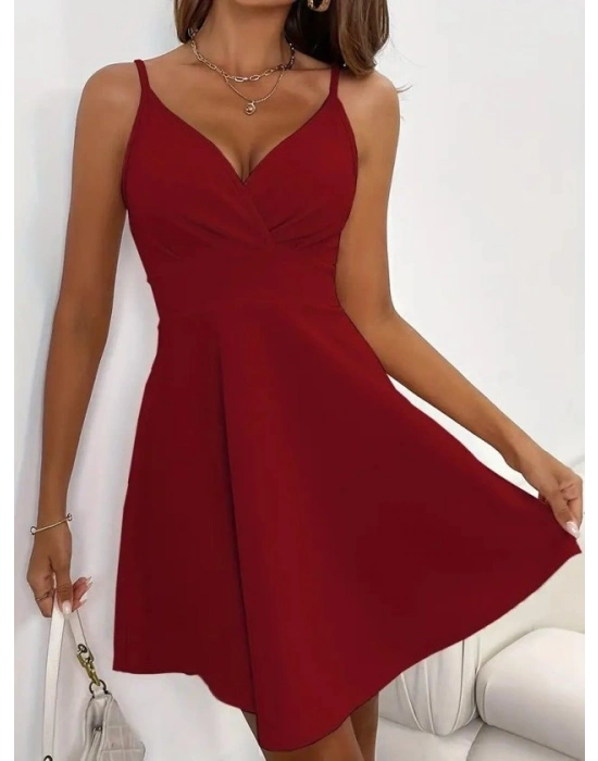 Kadın Ip Askılı Kruvaze Yakalı Kısa ıthal Krep Elbise