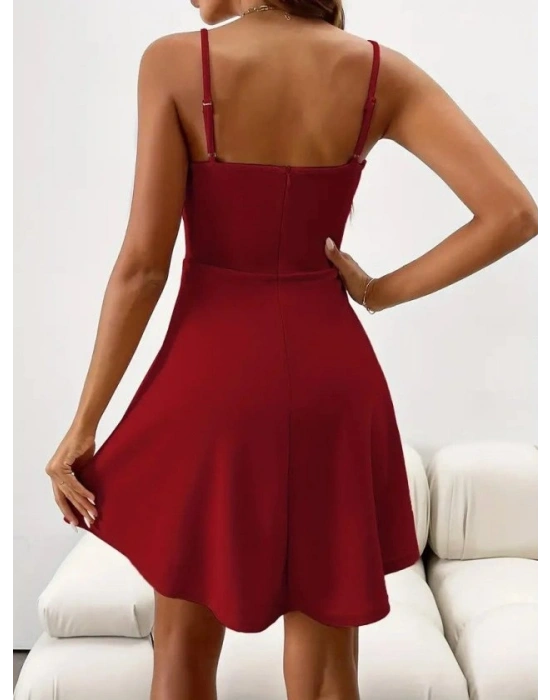 Kadın Ip Askılı Kruvaze Yakalı Kısa ıthal Krep Elbise