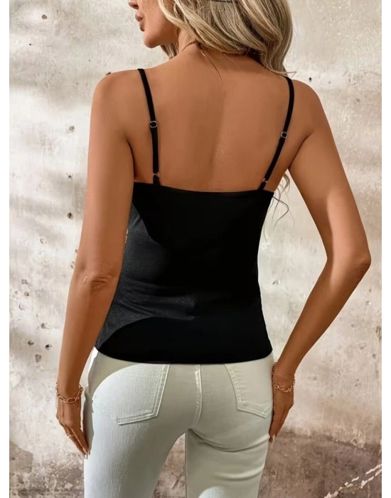 Kadın Ip Askılı önden çapraz Detaylı Ithal Krep Bluz