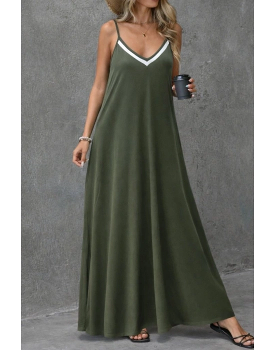 Kadın Ip Askılı V şerit Yakalı Uzun Viskon Elbise