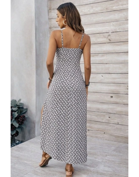 Kadın Ip Askılı V Yakalı Yırtmaçlı Uzun Süprem Elbise